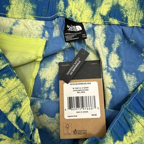 The North Face Shorts Women's Size 2XL Printed Class V Sharp Green Retro Dye New - Picture 3 of 8